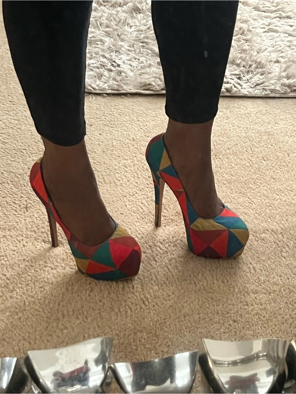 Multicolor Geometric Platform Stiletto Pumps - Women